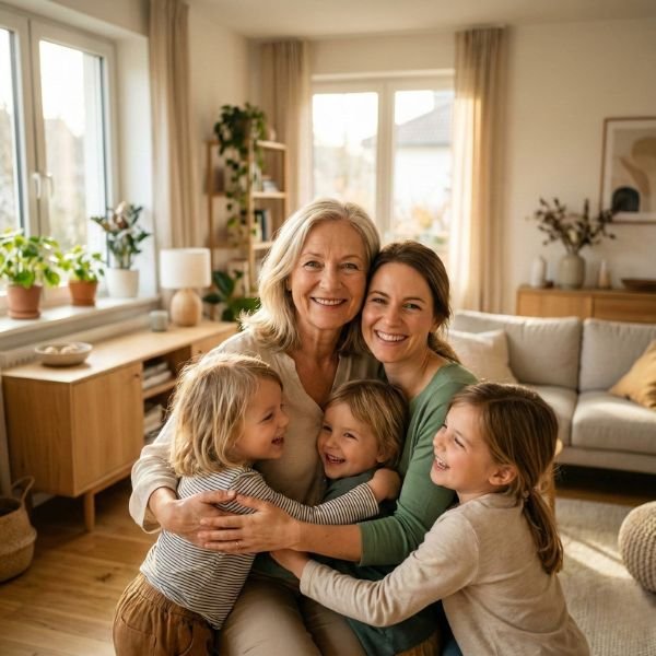 Glückliche ältere Person mit Familie